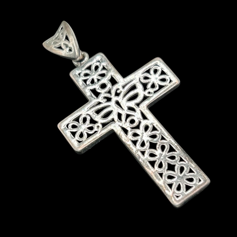 Vintage Sterling Silver Butterfly Cross Pendant